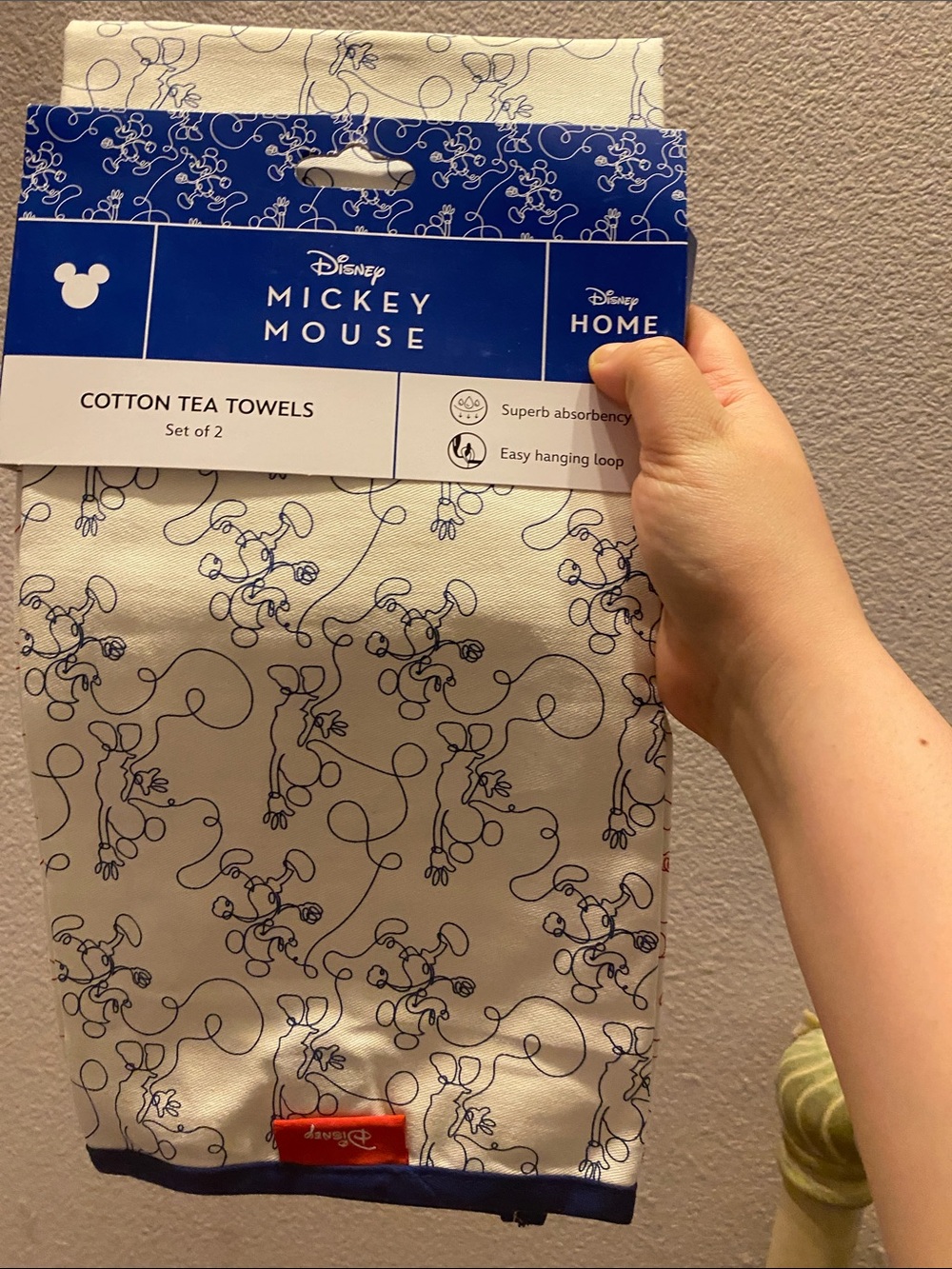 Disney White Cotton Tea Towels with Navy Line Art